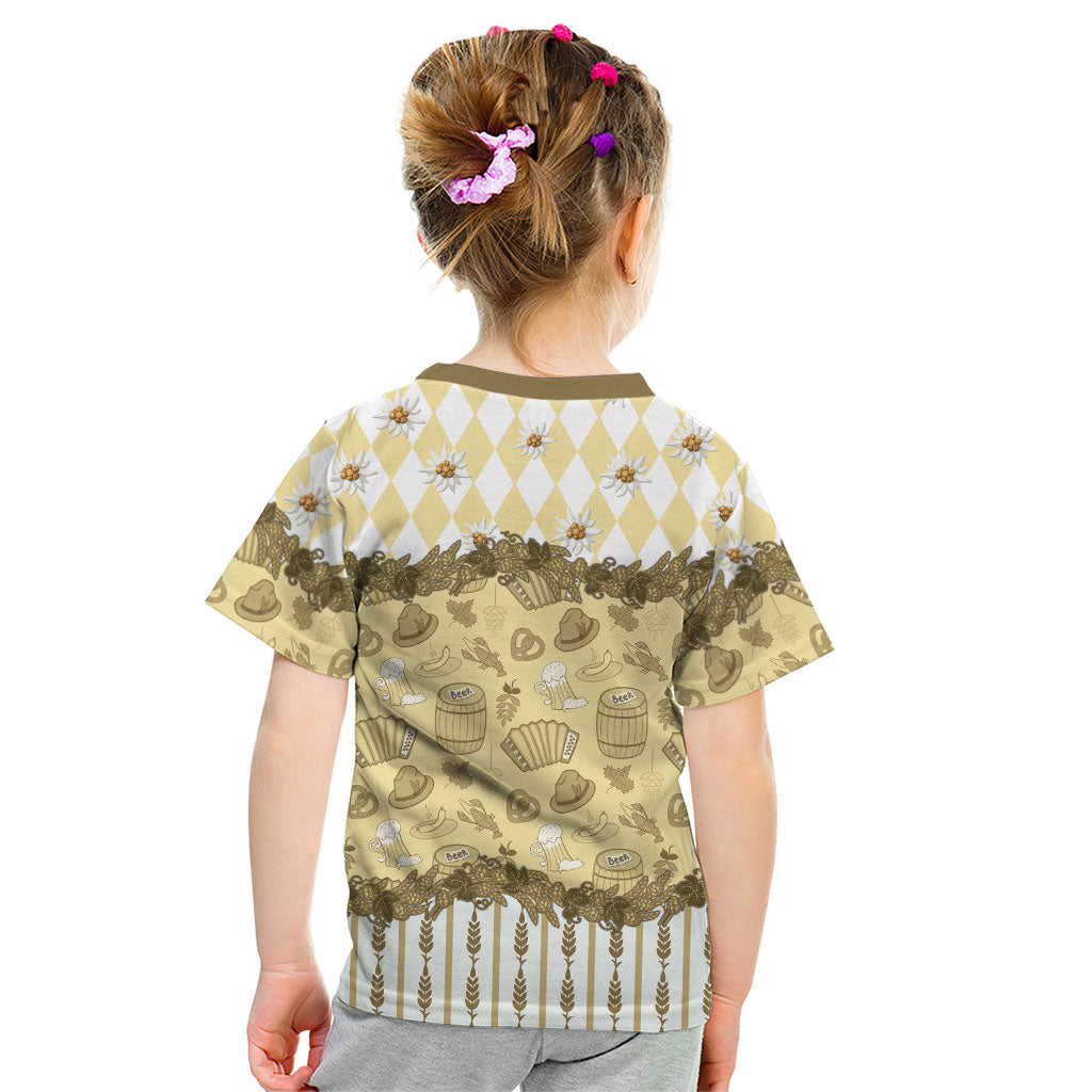 Oktoberfest Bavarian Heritage Kid T Shirt Edelweiss Beer Festival Gold Pattern