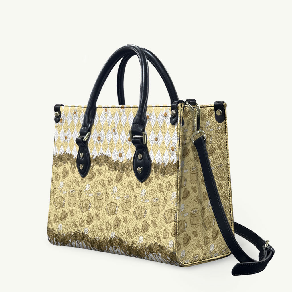 Oktoberfest Bavarian Heritage Leather Bag Edelweiss Beer Festival Gold Pattern