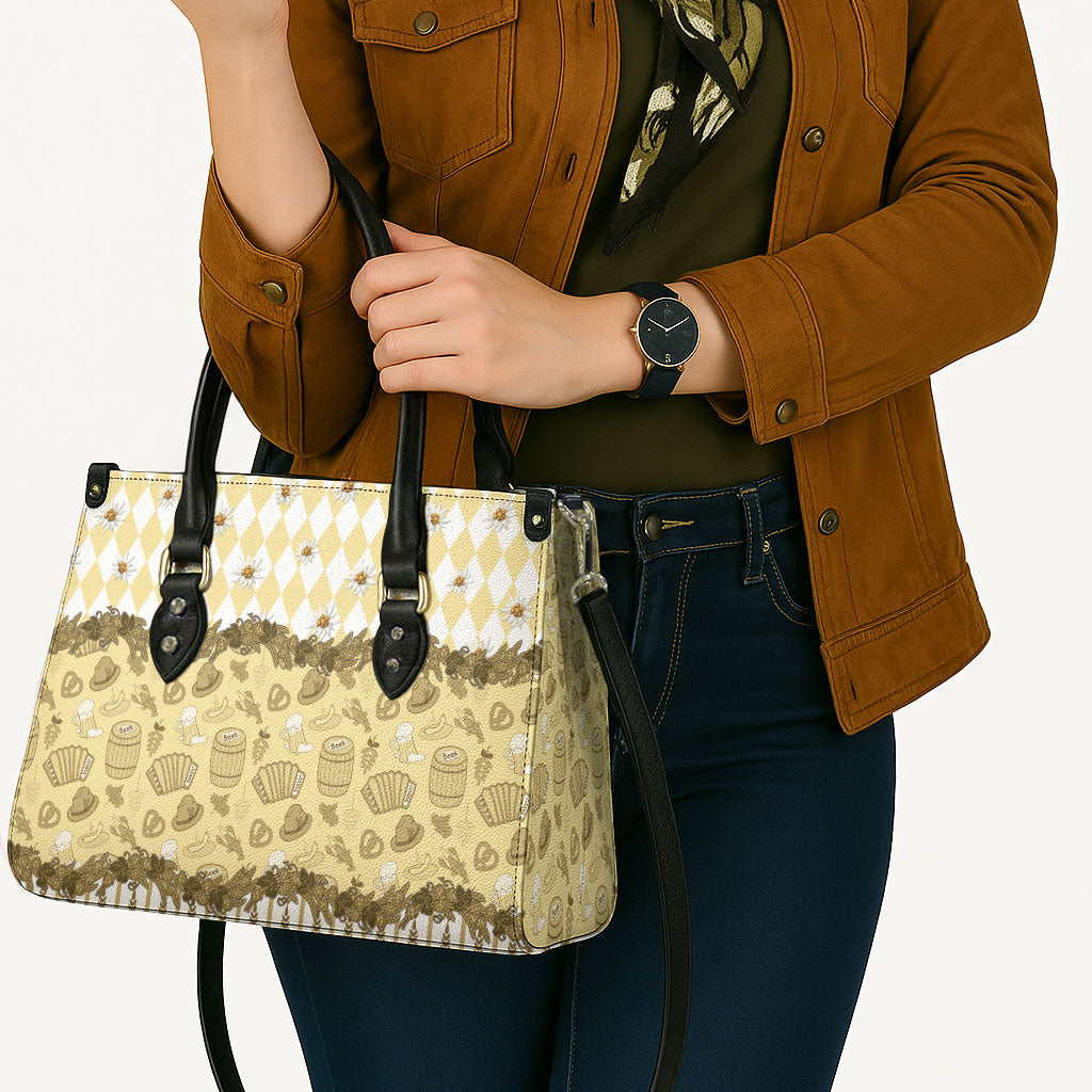 Oktoberfest Bavarian Heritage Leather Bag Edelweiss Beer Festival Gold Pattern