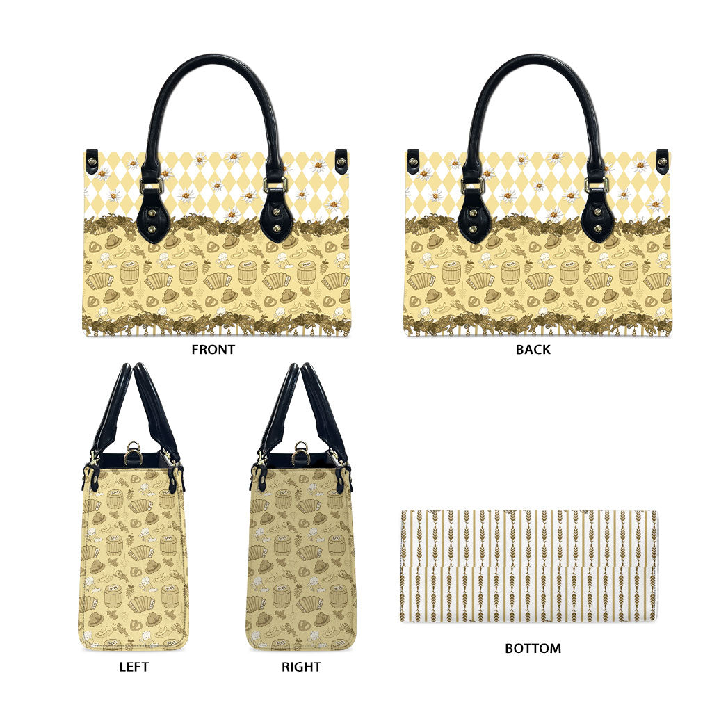 Oktoberfest Bavarian Heritage Leather Bag Edelweiss Beer Festival Gold Pattern