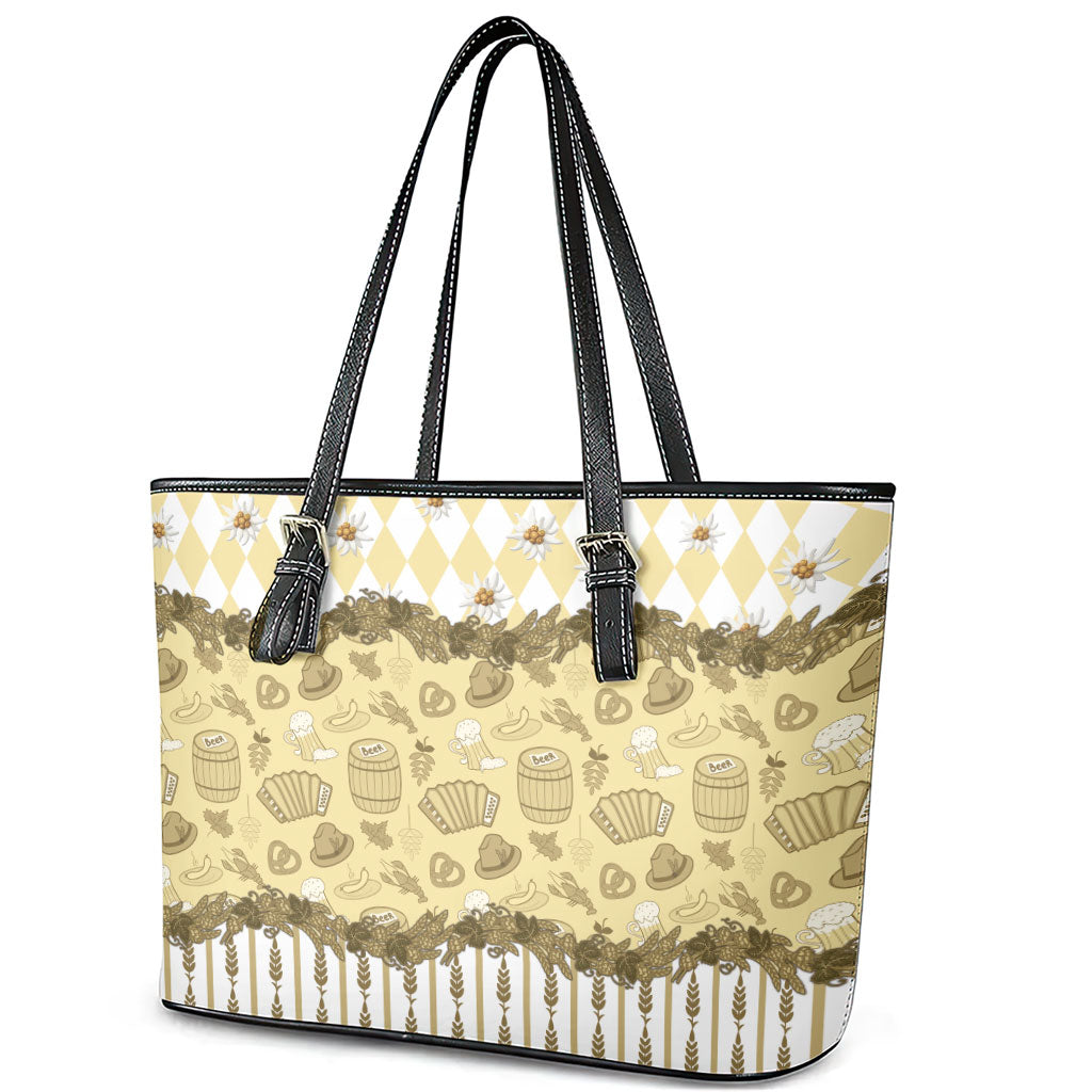 Oktoberfest Bavarian Heritage Leather Tote Bag Edelweiss Beer Festival Gold Pattern