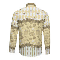 Oktoberfest Bavarian Heritage Long Sleeve Button Shirt Edelweiss Beer Festival Gold Pattern