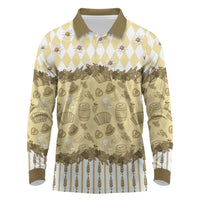 Oktoberfest Bavarian Heritage Long Sleeve Polo Shirt Edelweiss Beer Festival Gold Pattern