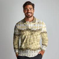 Oktoberfest Bavarian Heritage Long Sleeve Polo Shirt Edelweiss Beer Festival Gold Pattern