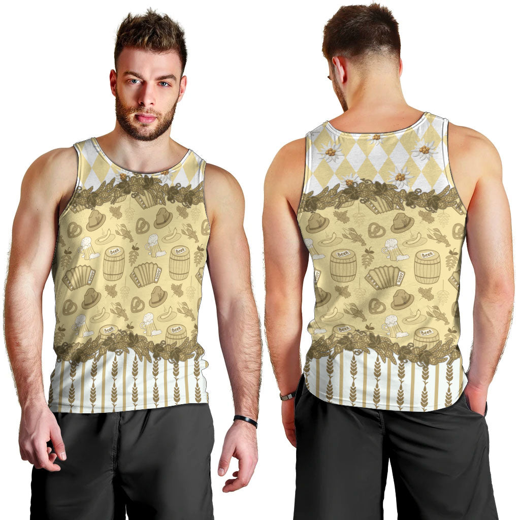 Oktoberfest Bavarian Heritage Men Tank Top Edelweiss Beer Festival Gold Pattern