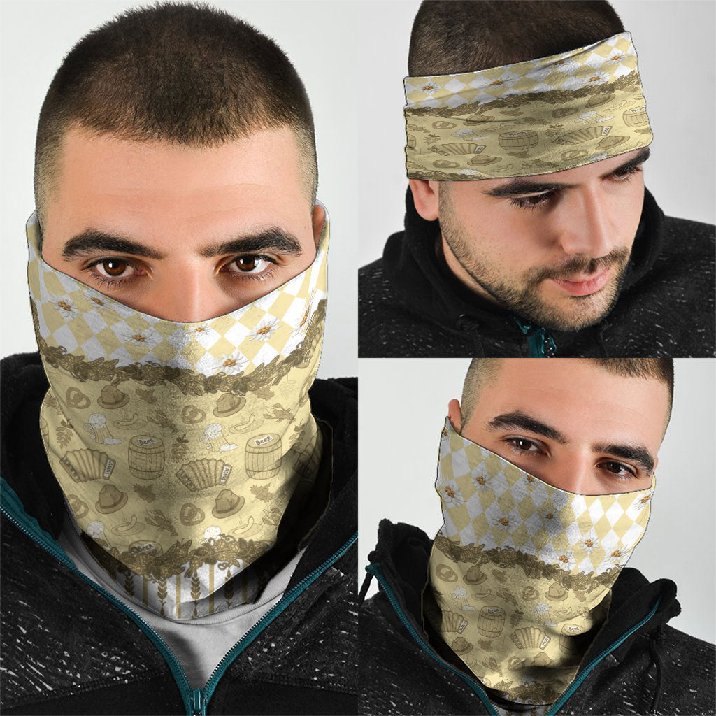 Oktoberfest Bavarian Heritage Neck Gaiter Edelweiss Beer Festival Gold Pattern
