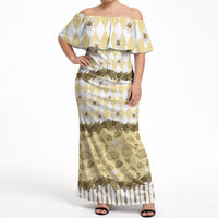 Oktoberfest Bavarian Heritage Off Shoulder Maxi Dress Edelweiss Beer Festival Gold Pattern