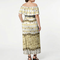 Oktoberfest Bavarian Heritage Off Shoulder Maxi Dress Edelweiss Beer Festival Gold Pattern