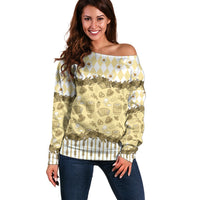 Oktoberfest Bavarian Heritage Off Shoulder Sweater Edelweiss Beer Festival Gold Pattern