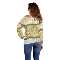 Oktoberfest Bavarian Heritage Off Shoulder Sweater Edelweiss Beer Festival Gold Pattern