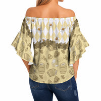 Oktoberfest Bavarian Heritage Off Shoulder Wrap Waist Top Edelweiss Beer Festival Gold Pattern