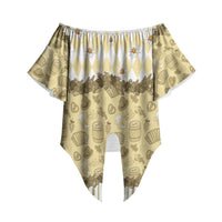 Oktoberfest Bavarian Heritage Off Shoulder Wrap Waist Top Edelweiss Beer Festival Gold Pattern