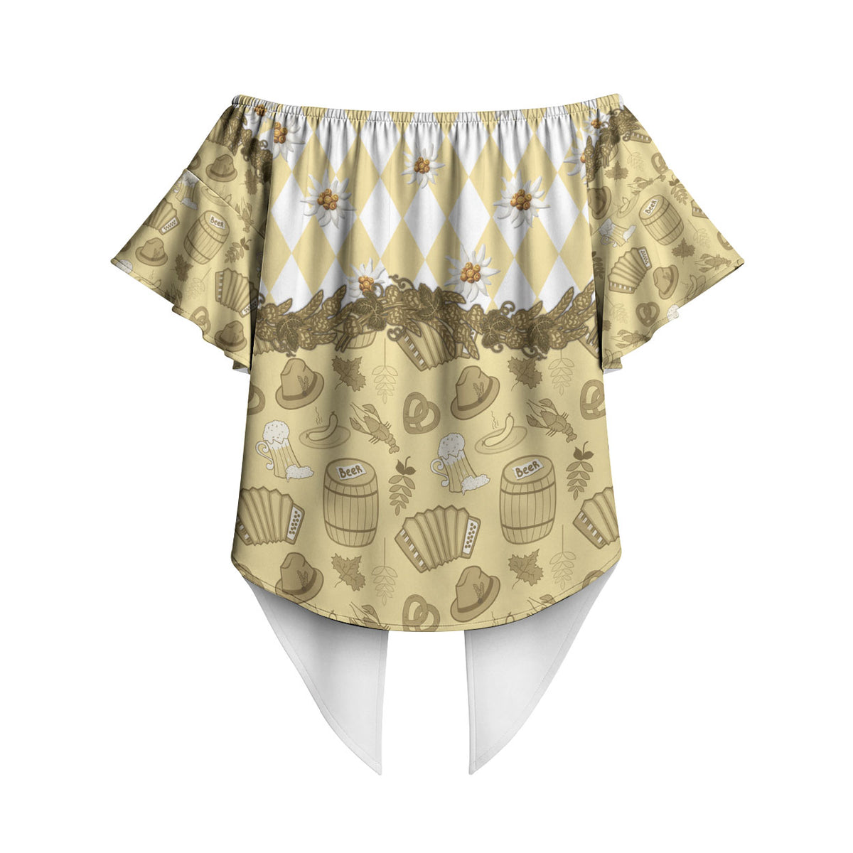 Oktoberfest Bavarian Heritage Off Shoulder Wrap Waist Top Edelweiss Beer Festival Gold Pattern