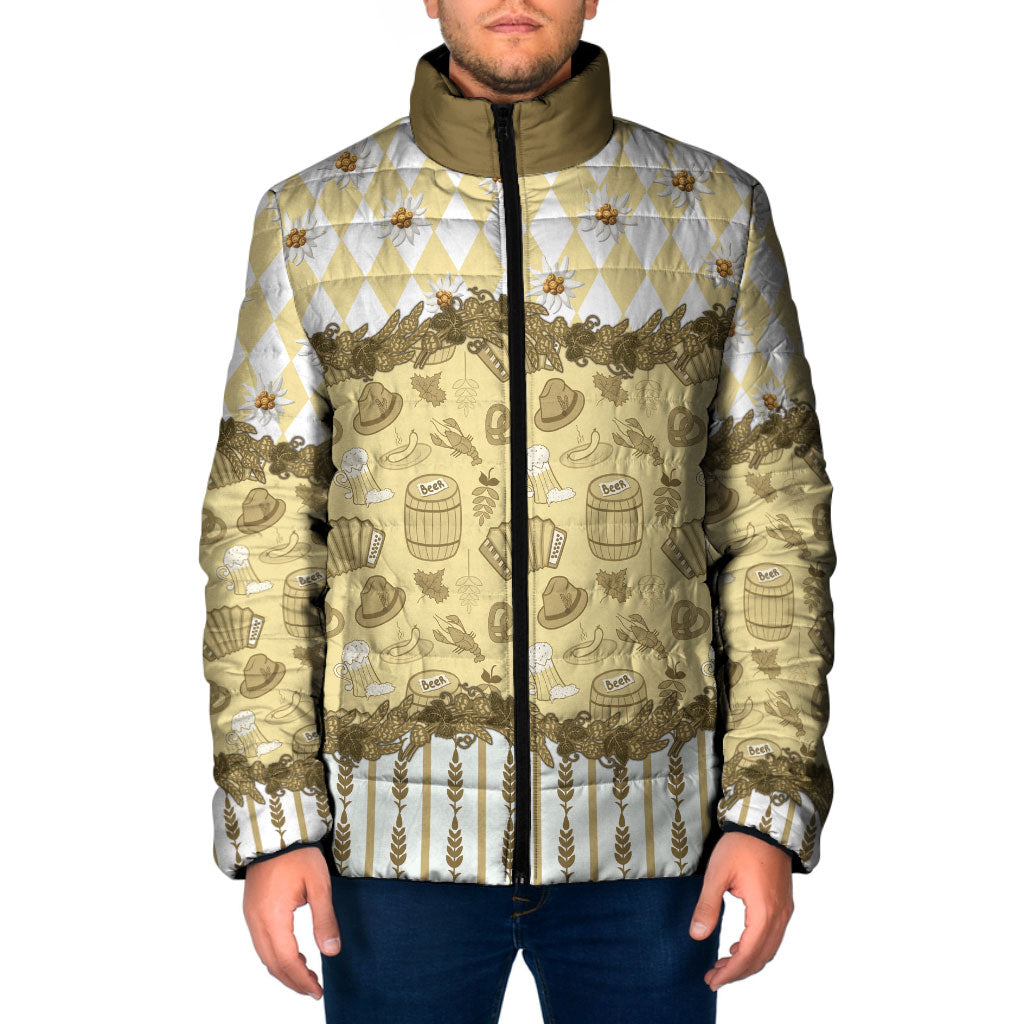 Oktoberfest Bavarian Heritage Padded Jacket Edelweiss Beer Festival Gold Pattern