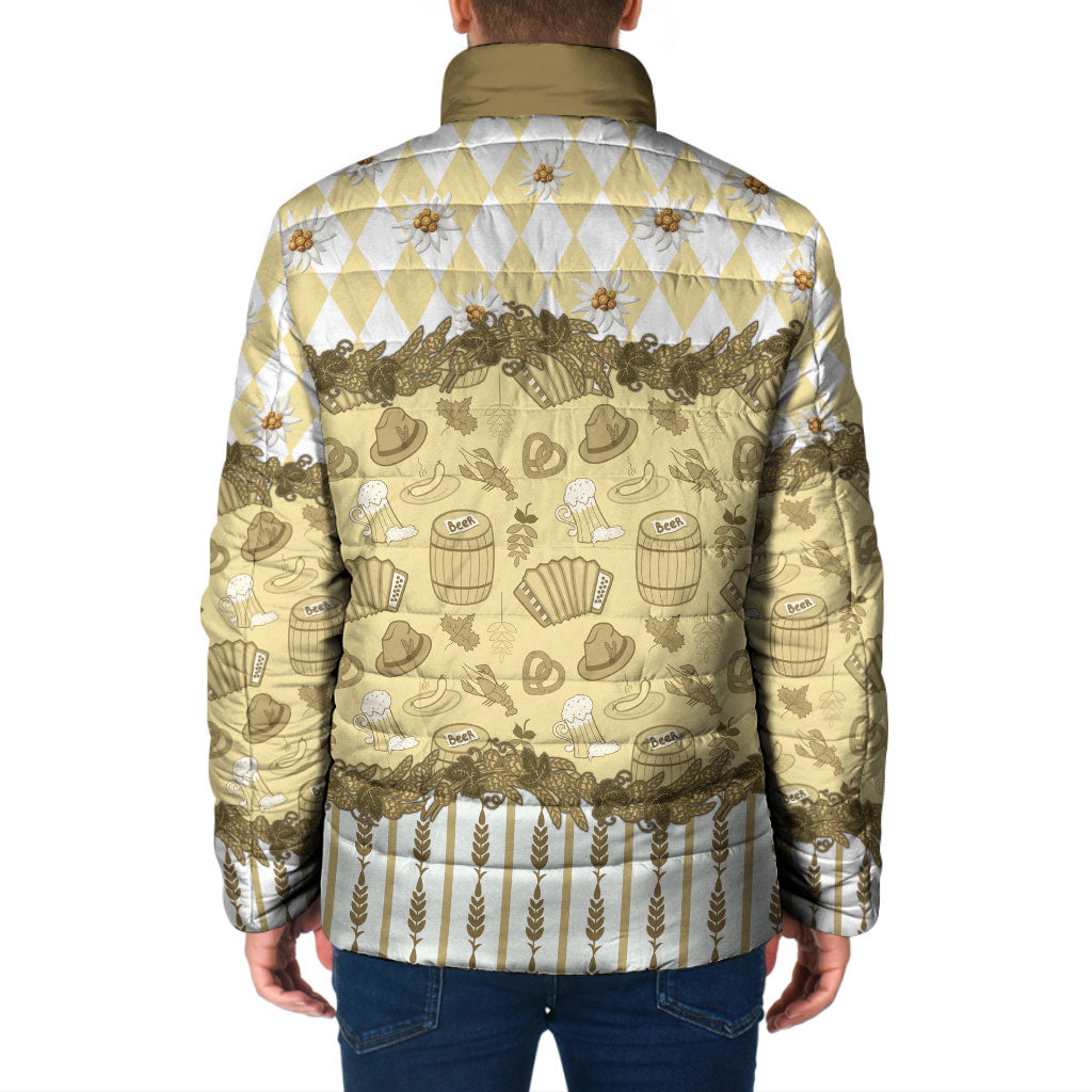Oktoberfest Bavarian Heritage Padded Jacket Edelweiss Beer Festival Gold Pattern