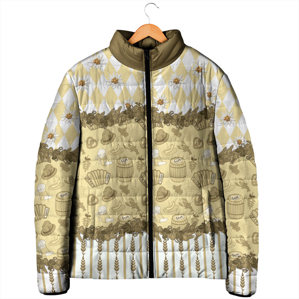Oktoberfest Bavarian Heritage Padded Jacket Edelweiss Beer Festival Gold Pattern
