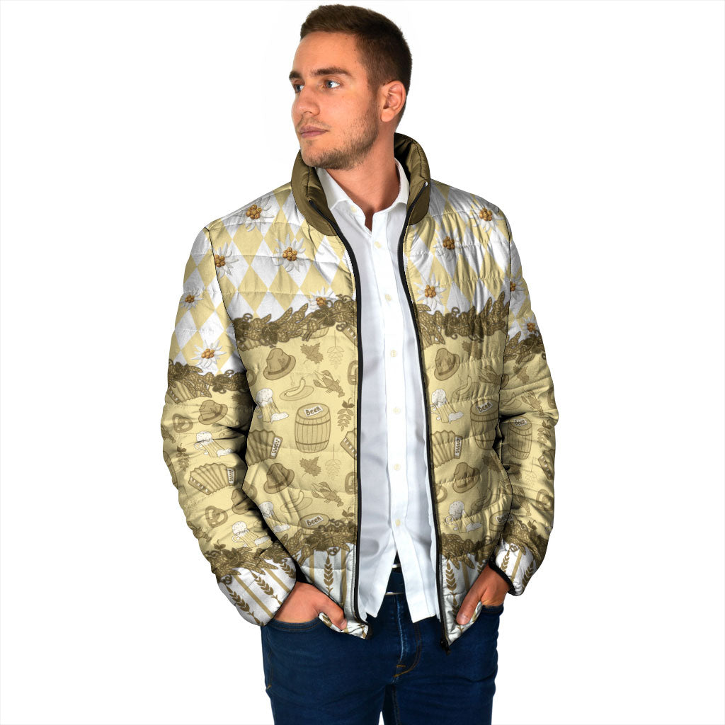 Oktoberfest Bavarian Heritage Padded Jacket Edelweiss Beer Festival Gold Pattern