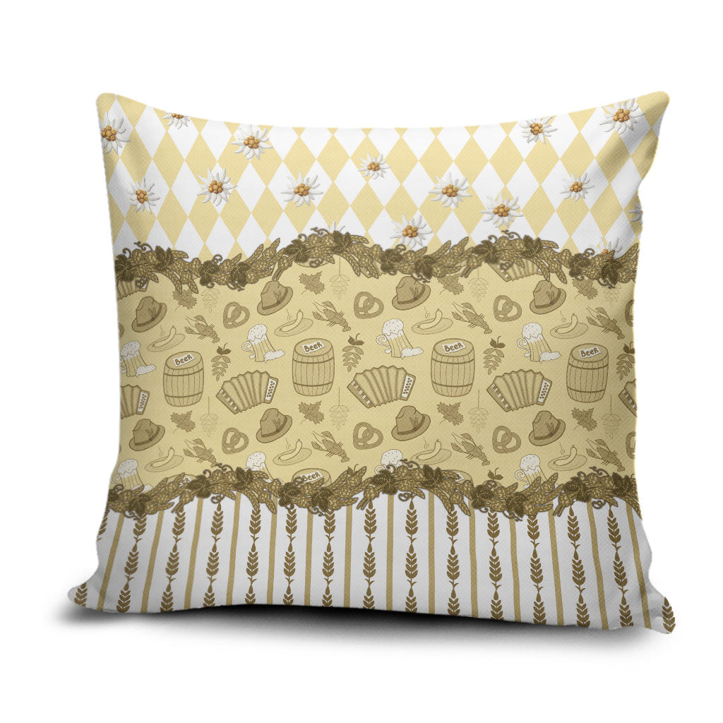 Oktoberfest Bavarian Heritage Pillow Cover Edelweiss Beer Festival Gold Pattern