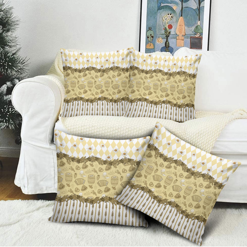Oktoberfest Bavarian Heritage Pillow Cover Edelweiss Beer Festival Gold Pattern