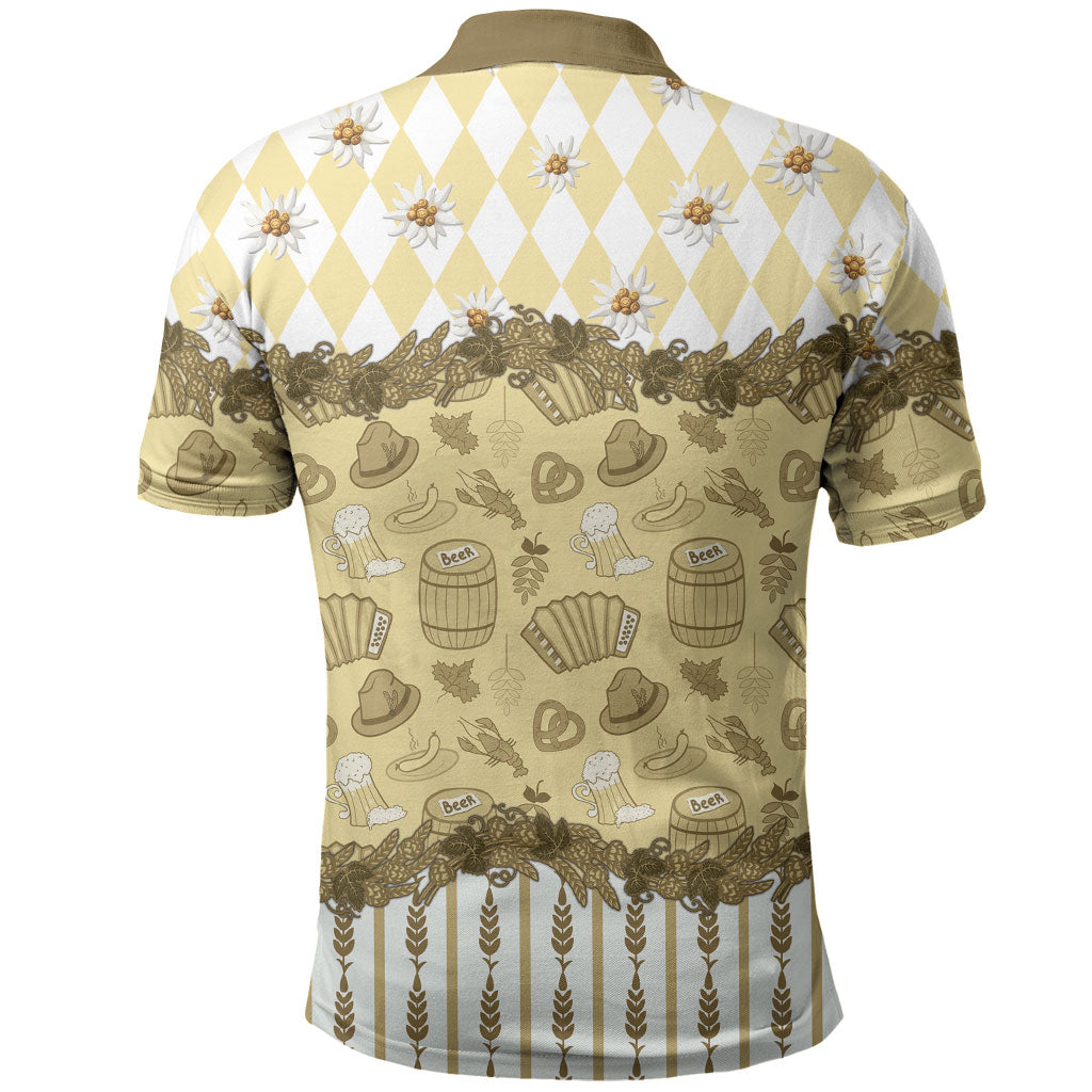 Oktoberfest Bavarian Heritage Polo Shirt Edelweiss Beer Festival Gold Pattern