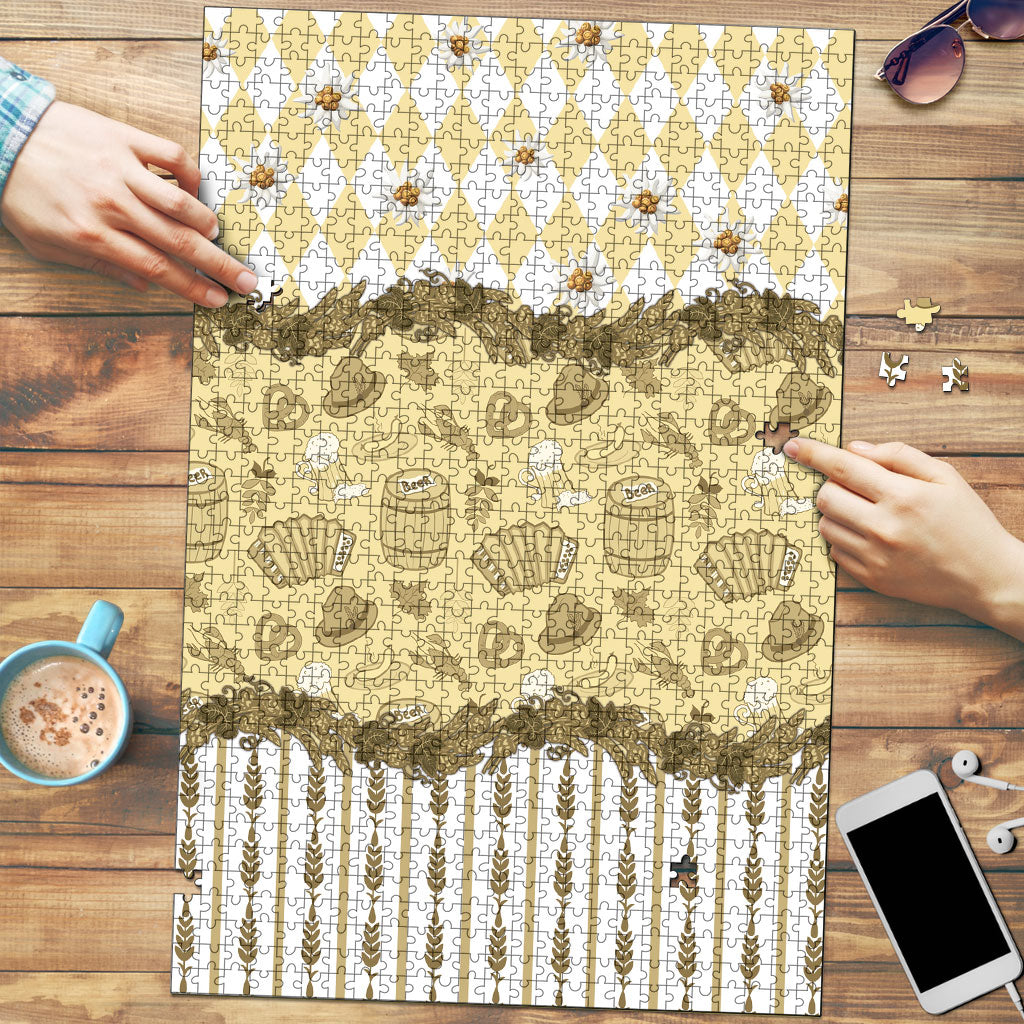 Oktoberfest Bavarian Heritage Puzzle Edelweiss Beer Festival Gold Pattern