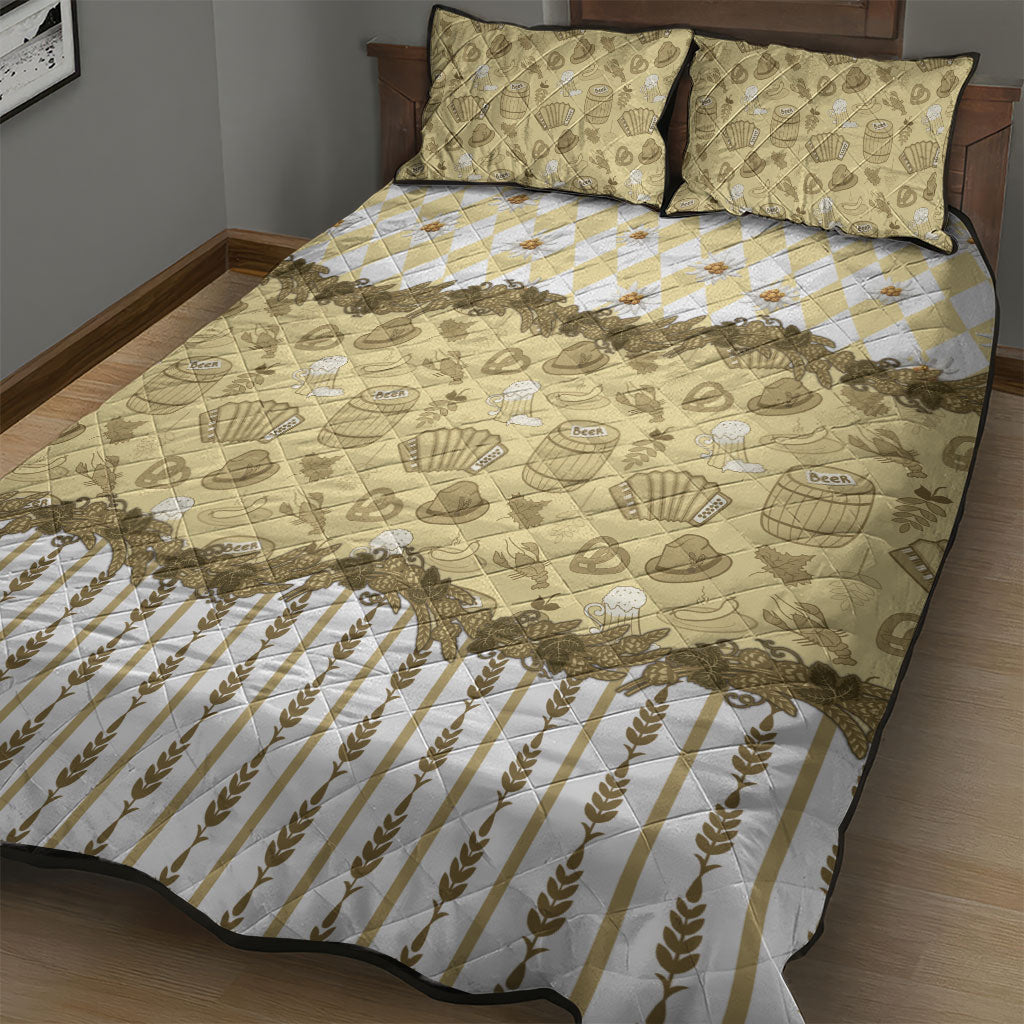 Oktoberfest Bavarian Heritage Quilt Bed Set Edelweiss Beer Festival Gold Pattern