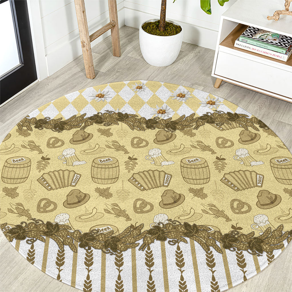 Oktoberfest Bavarian Heritage Round Carpet Edelweiss Beer Festival Gold Pattern