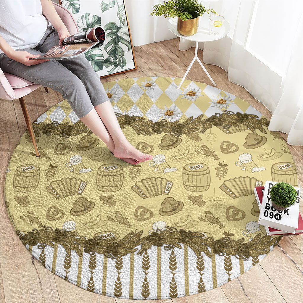 Oktoberfest Bavarian Heritage Round Carpet Edelweiss Beer Festival Gold Pattern
