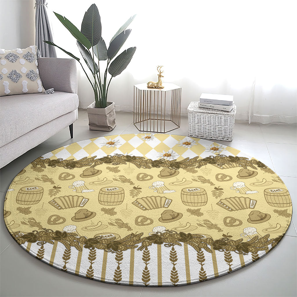Oktoberfest Bavarian Heritage Round Carpet Edelweiss Beer Festival Gold Pattern