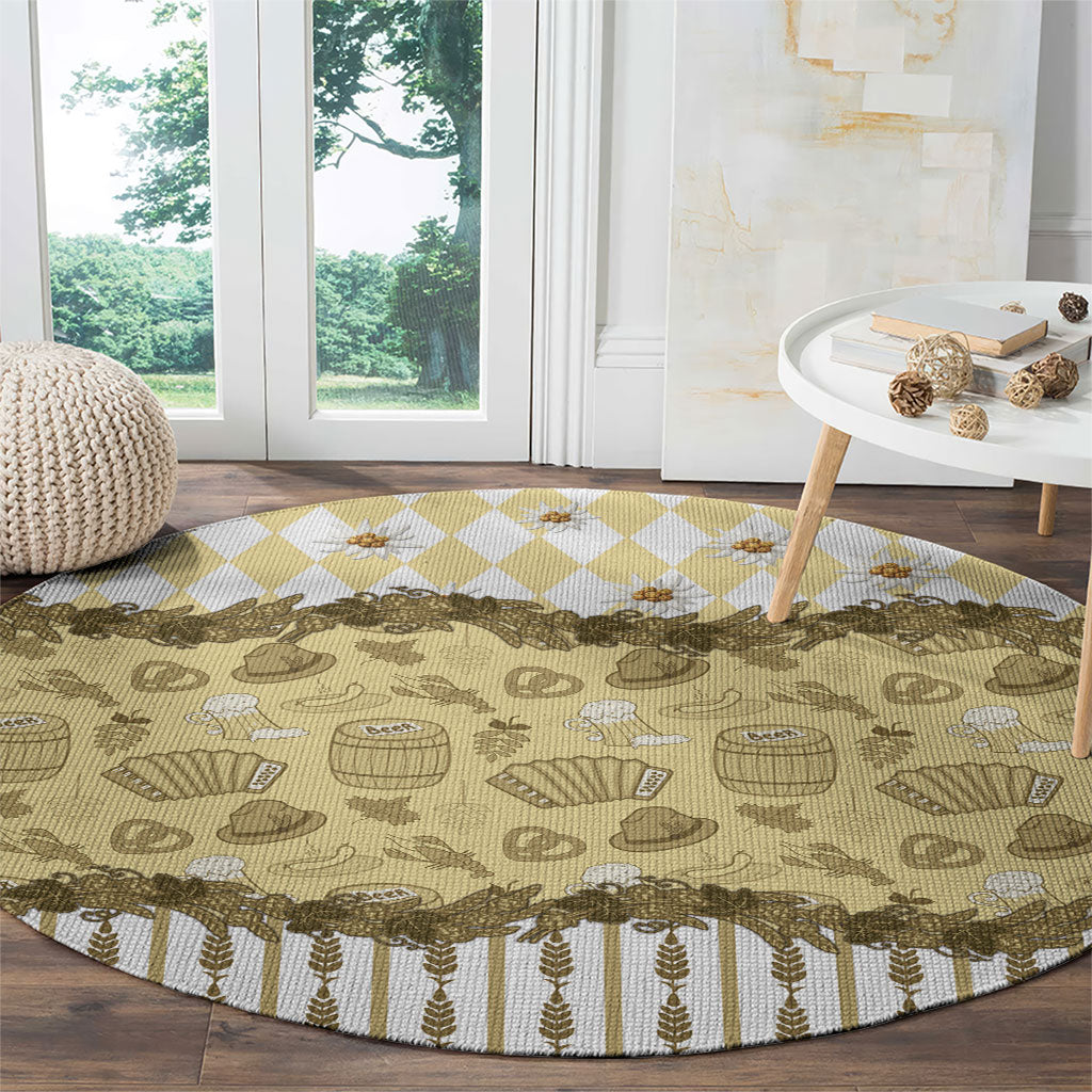 Oktoberfest Bavarian Heritage Round Carpet Edelweiss Beer Festival Gold Pattern
