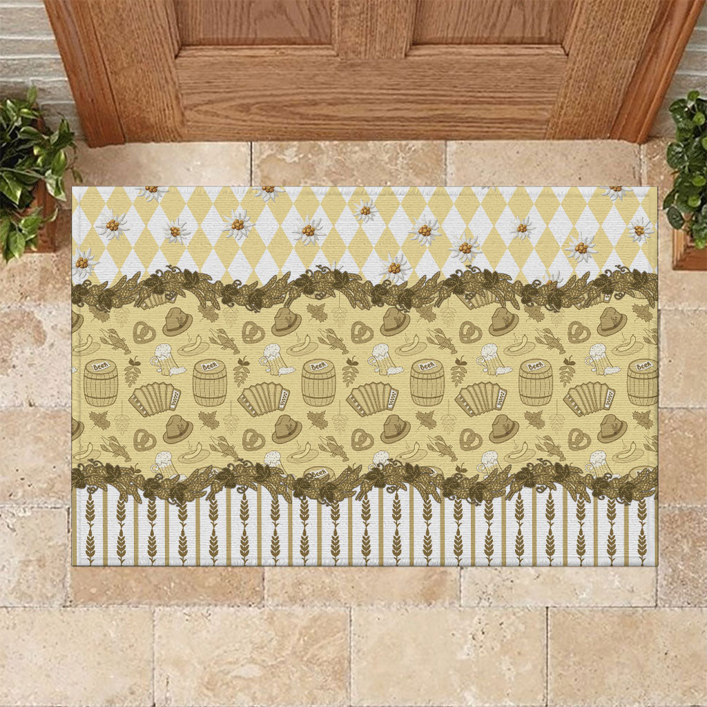 Oktoberfest Bavarian Heritage Rubber Doormat Edelweiss Beer Festival Gold Pattern