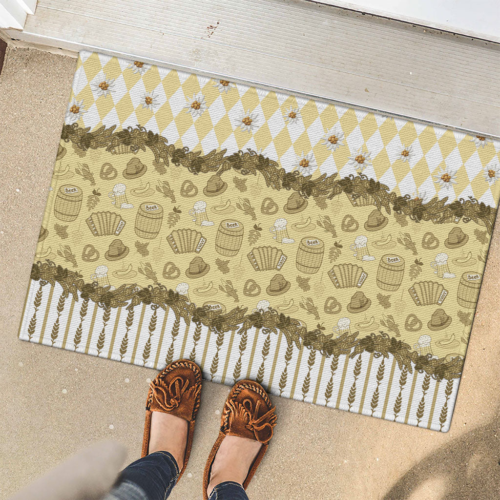 Oktoberfest Bavarian Heritage Rubber Doormat Edelweiss Beer Festival Gold Pattern