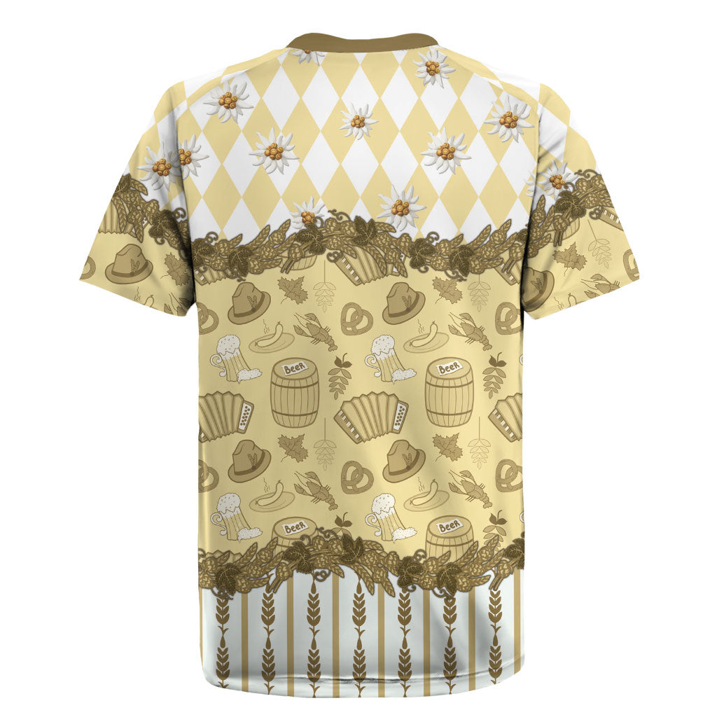 Oktoberfest Bavarian Heritage Rugby Jersey Edelweiss Beer Festival Gold Pattern