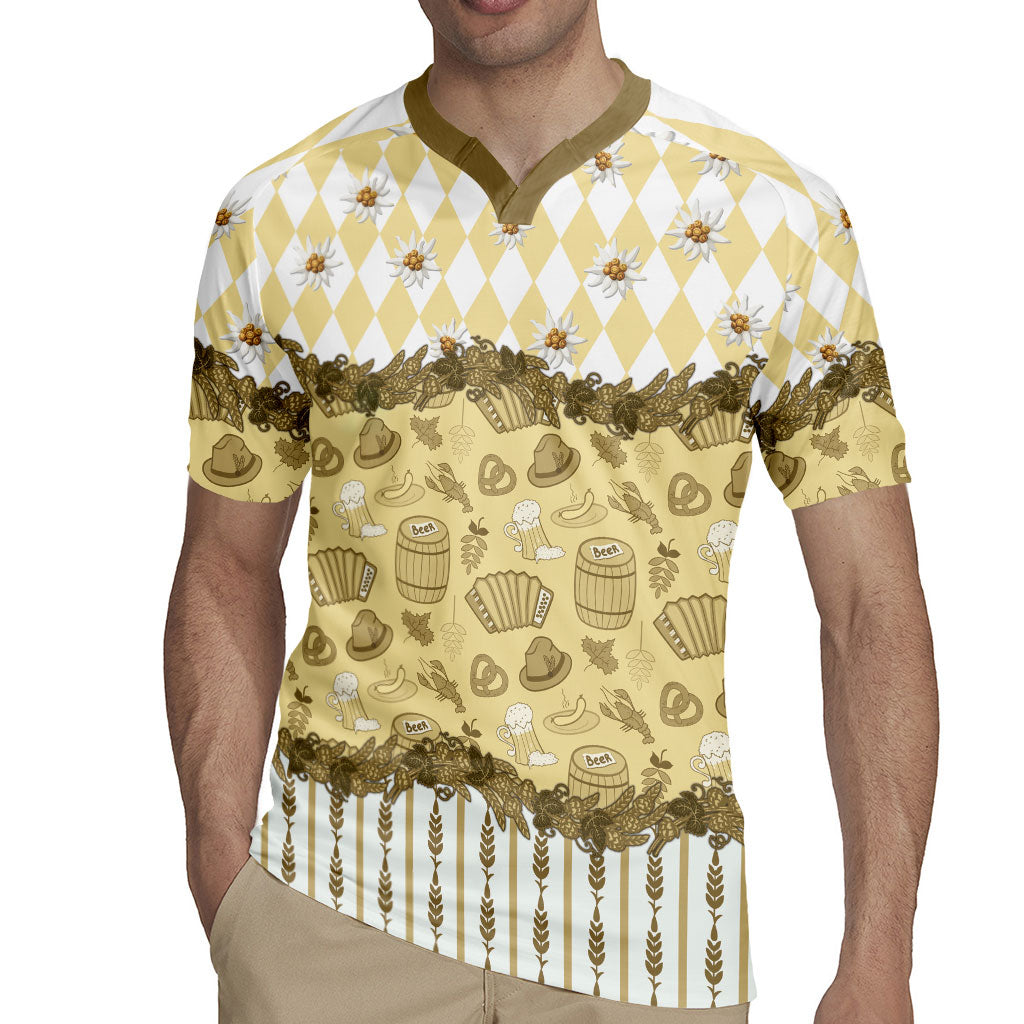 Oktoberfest Bavarian Heritage Rugby Jersey Edelweiss Beer Festival Gold Pattern