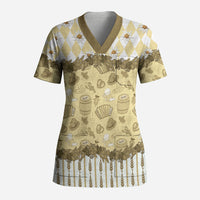 Oktoberfest Bavarian Heritage Scrub Top Edelweiss Beer Festival Gold Pattern