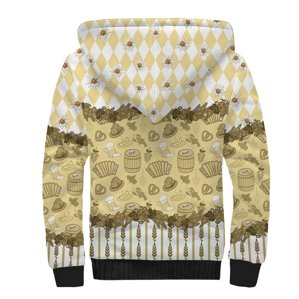 Oktoberfest Bavarian Heritage Sherpa Hoodie Edelweiss Beer Festival Gold Pattern