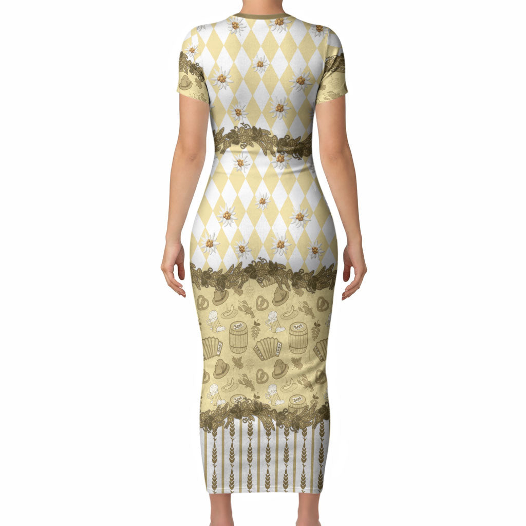 Oktoberfest Bavarian Heritage Short Sleeve Bodycon Dress Edelweiss Beer Festival Gold Pattern