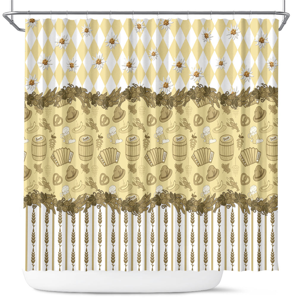 Oktoberfest Bavarian Heritage Shower Curtain Edelweiss Beer Festival Gold Pattern