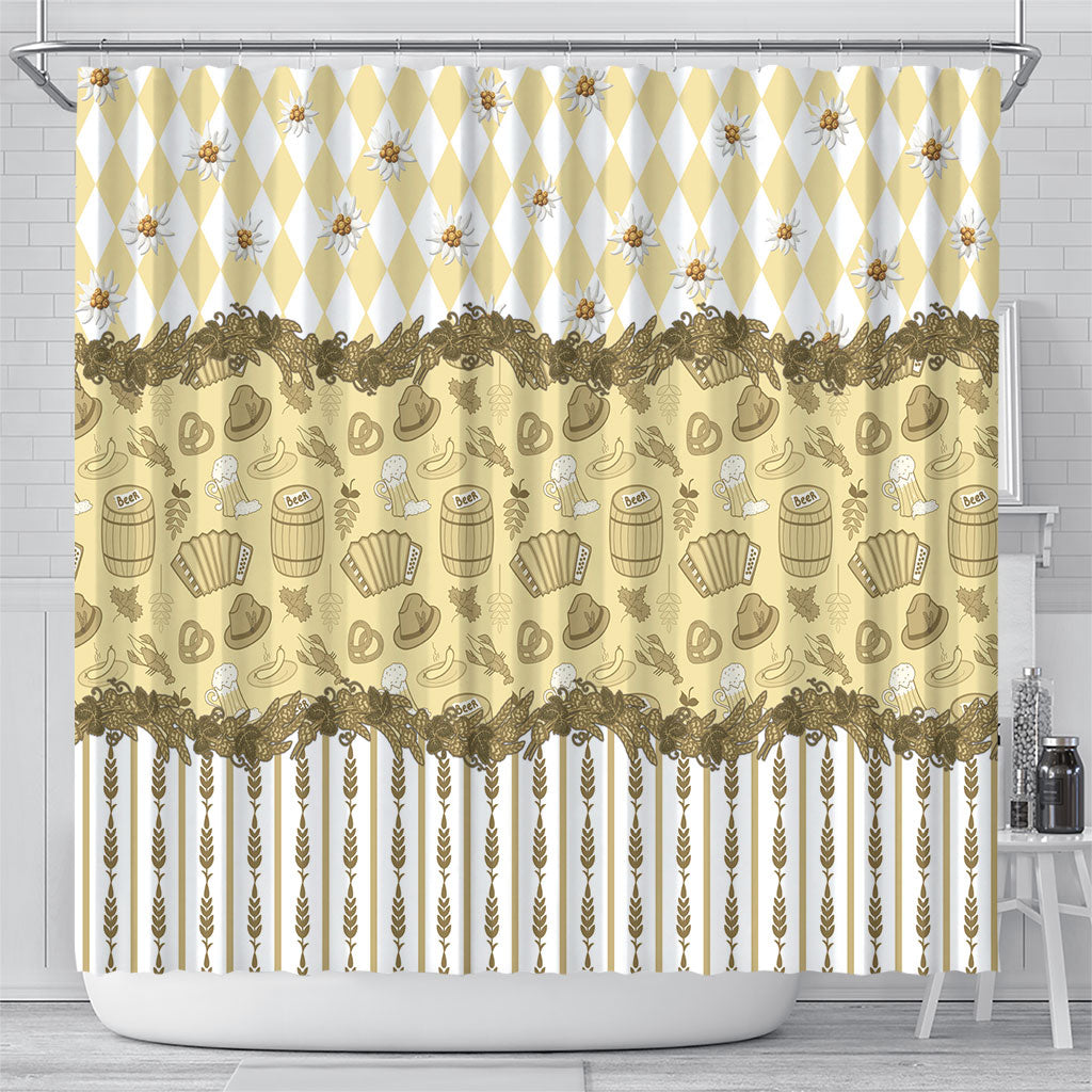 Oktoberfest Bavarian Heritage Shower Curtain Edelweiss Beer Festival Gold Pattern