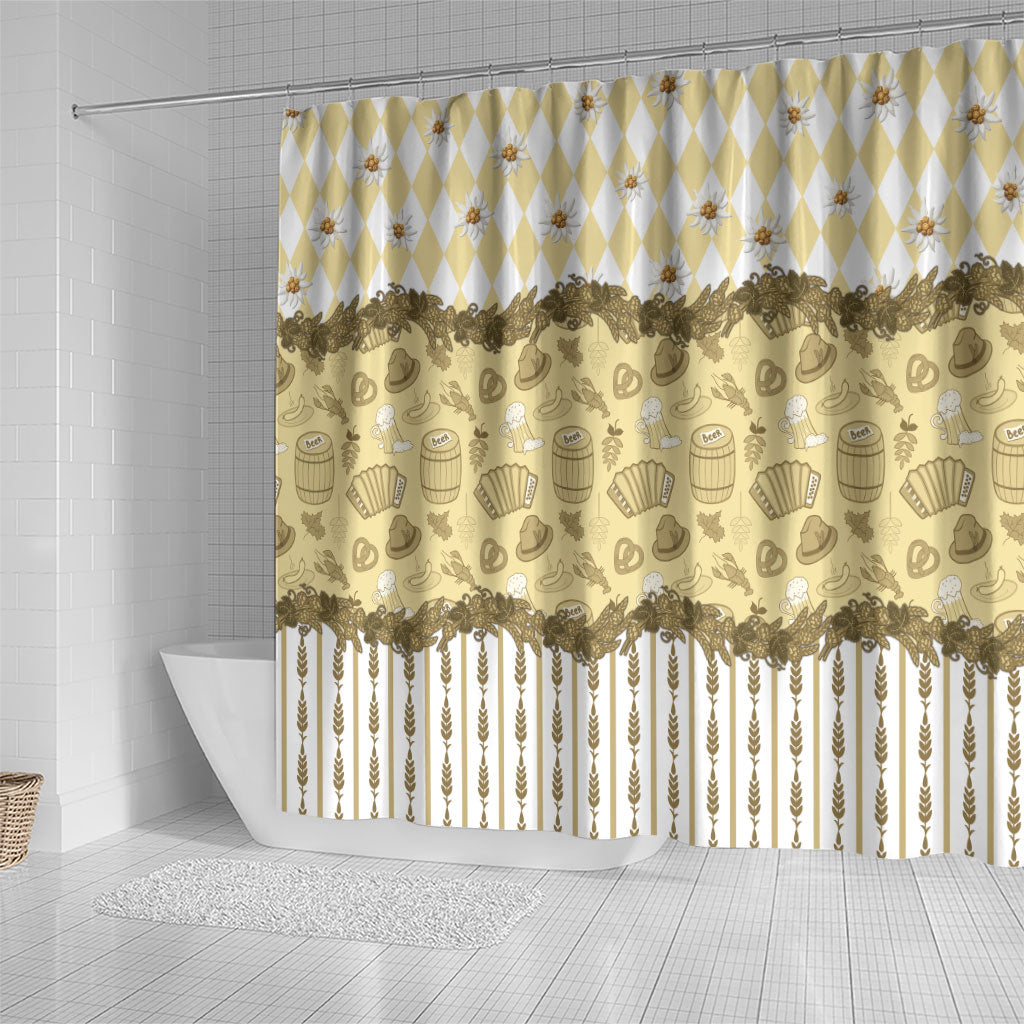 Oktoberfest Bavarian Heritage Shower Curtain Edelweiss Beer Festival Gold Pattern