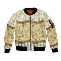 Oktoberfest Bavarian Heritage Sleeve Zip Bomber Jacket Edelweiss Beer Festival Gold Pattern