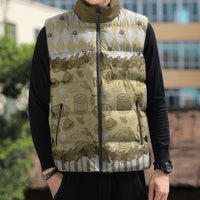 Oktoberfest Bavarian Heritage Sleeveless Puffer Jacket Edelweiss Beer Festival Gold Pattern