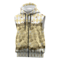 Oktoberfest Bavarian Heritage Sleeveless Zip Hoodie Edelweiss Beer Festival Gold Pattern