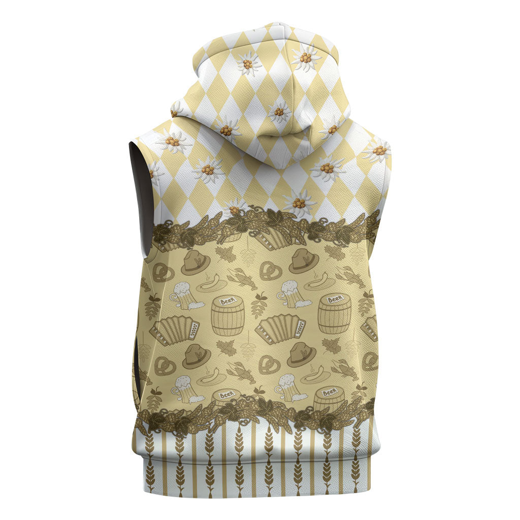 Oktoberfest Bavarian Heritage Sleeveless Zip Hoodie Edelweiss Beer Festival Gold Pattern