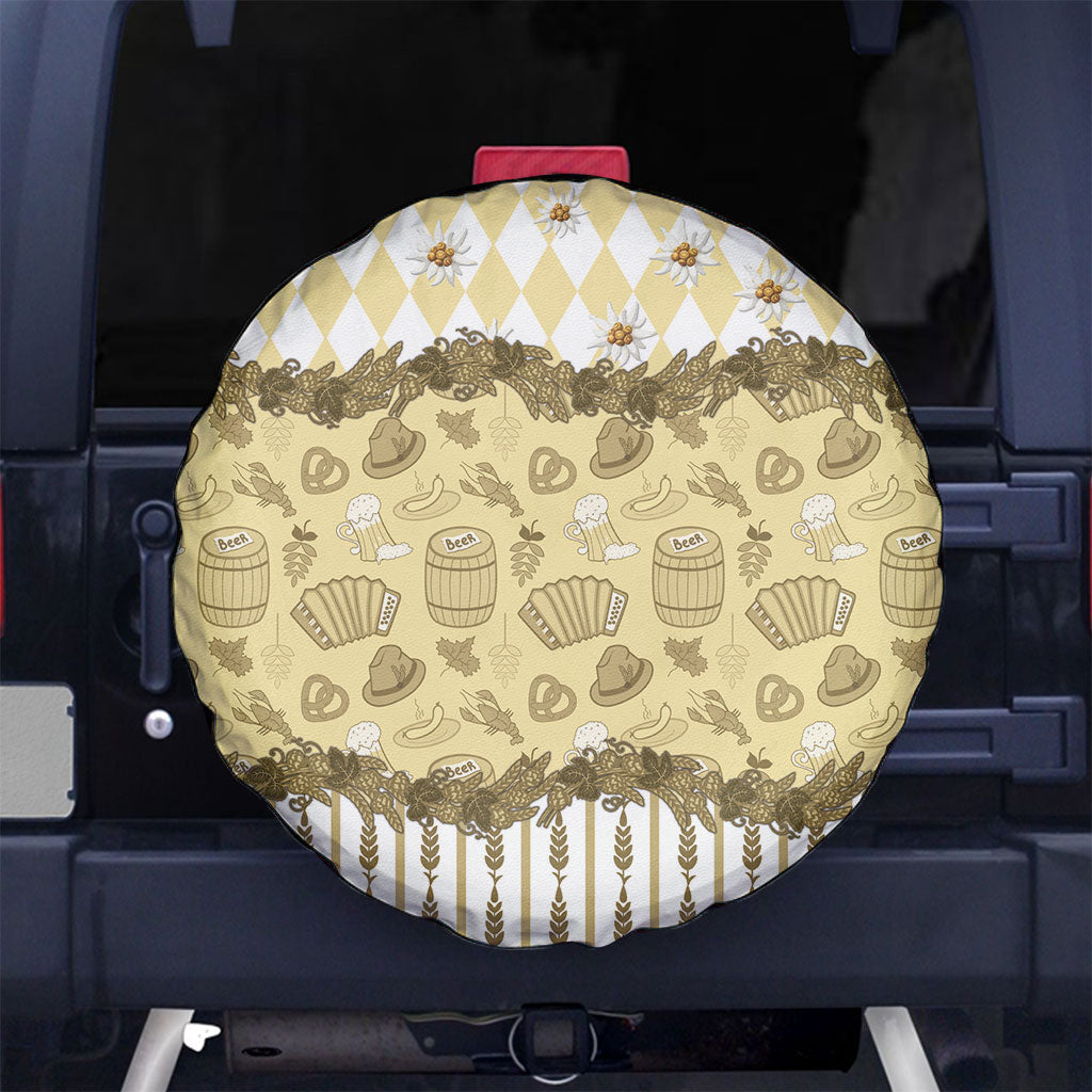 Oktoberfest Bavarian Heritage Spare Tire Cover Edelweiss Beer Festival Gold Pattern