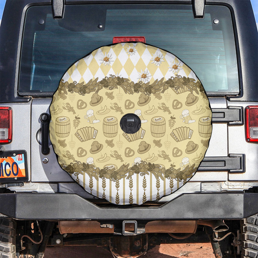 Oktoberfest Bavarian Heritage Spare Tire Cover Edelweiss Beer Festival Gold Pattern