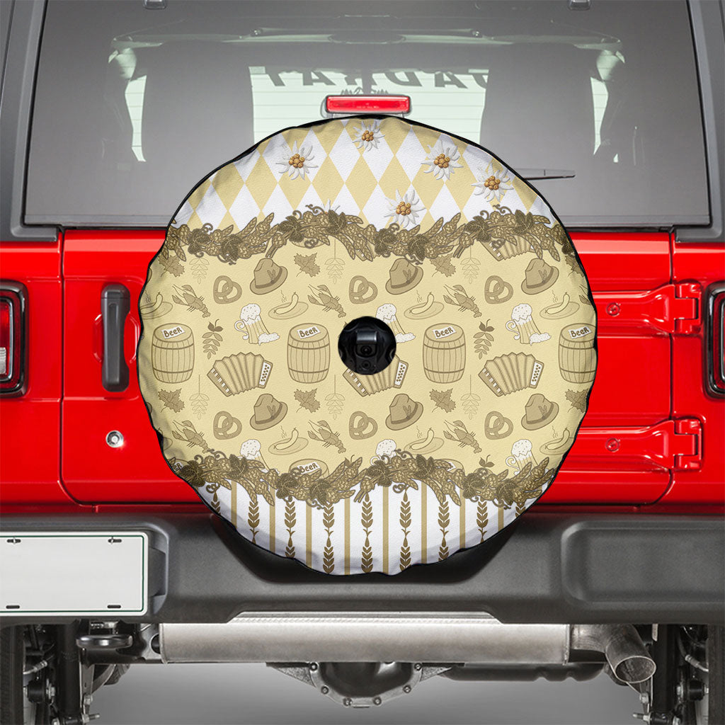 Oktoberfest Bavarian Heritage Spare Tire Cover Edelweiss Beer Festival Gold Pattern