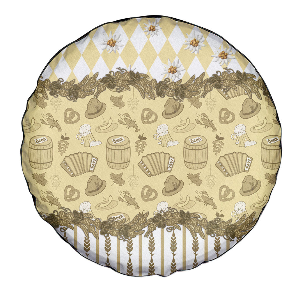 Oktoberfest Bavarian Heritage Spare Tire Cover Edelweiss Beer Festival Gold Pattern