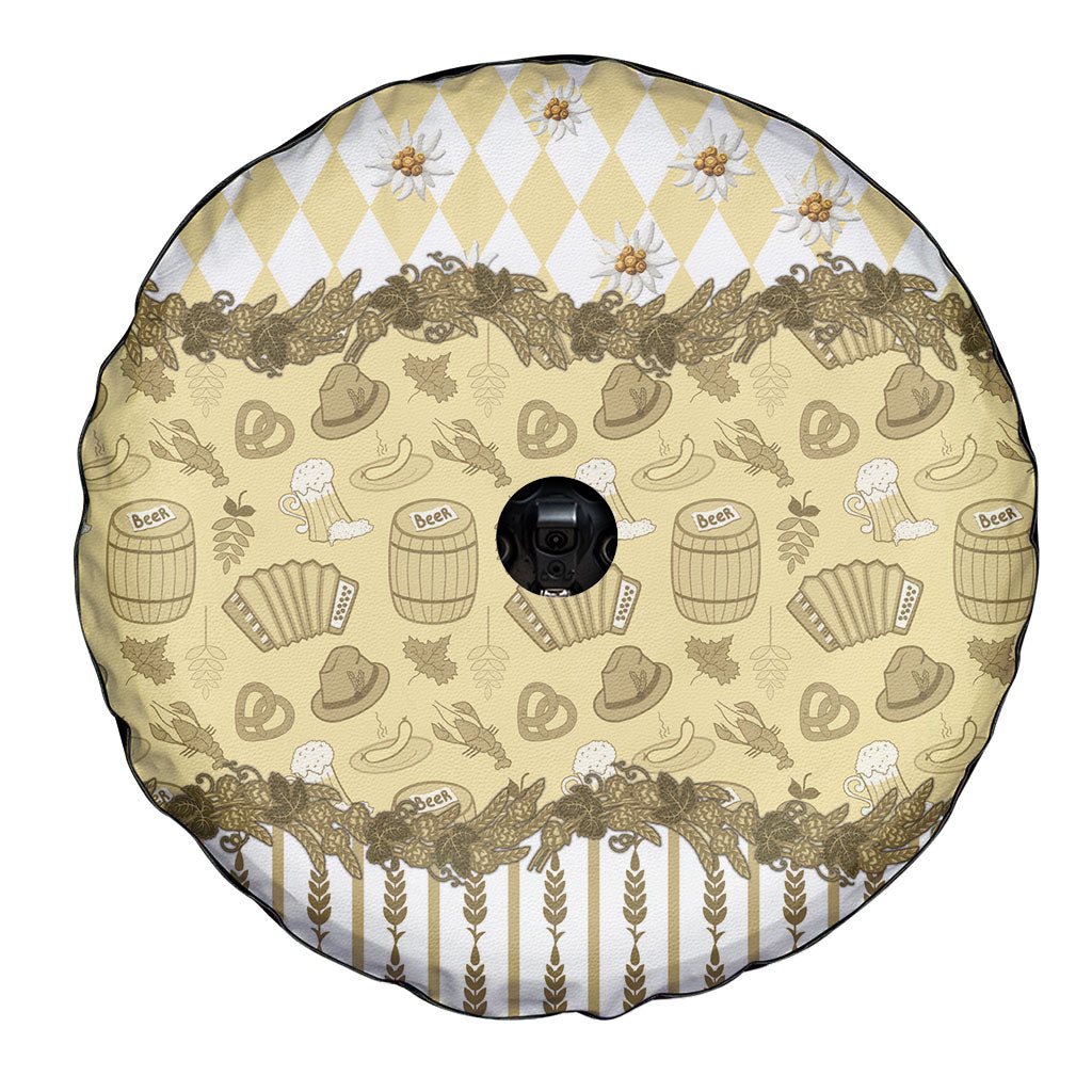 Oktoberfest Bavarian Heritage Spare Tire Cover Edelweiss Beer Festival Gold Pattern