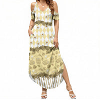 Oktoberfest Bavarian Heritage Summer Maxi Dress Edelweiss Beer Festival Gold Pattern